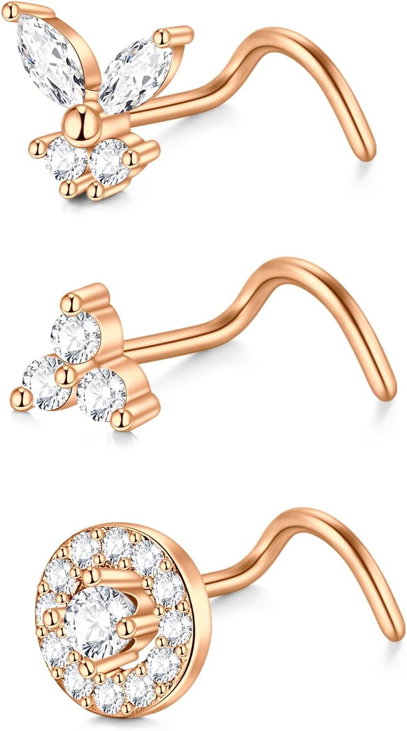 D.Bella 18G 20G Nose Studs Stainless Steel Screw Nose Rings Studs Nostrial Piercing Jewelry for Women Men 1.5MM 2MM 2.5MM 3MM - Image 1